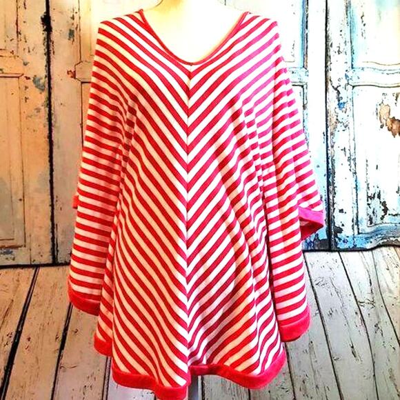 Kaktus Hot Pink & White Striped Poncho Style Top Size S NEW w/ Tags Boho Artsy - Picture 11 of 12